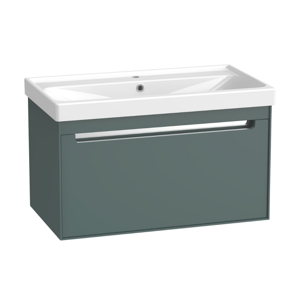 Cut out image of the Tavistock Acumen 800mm Viridian Green Wall-Hung Vanity Unit & Basin